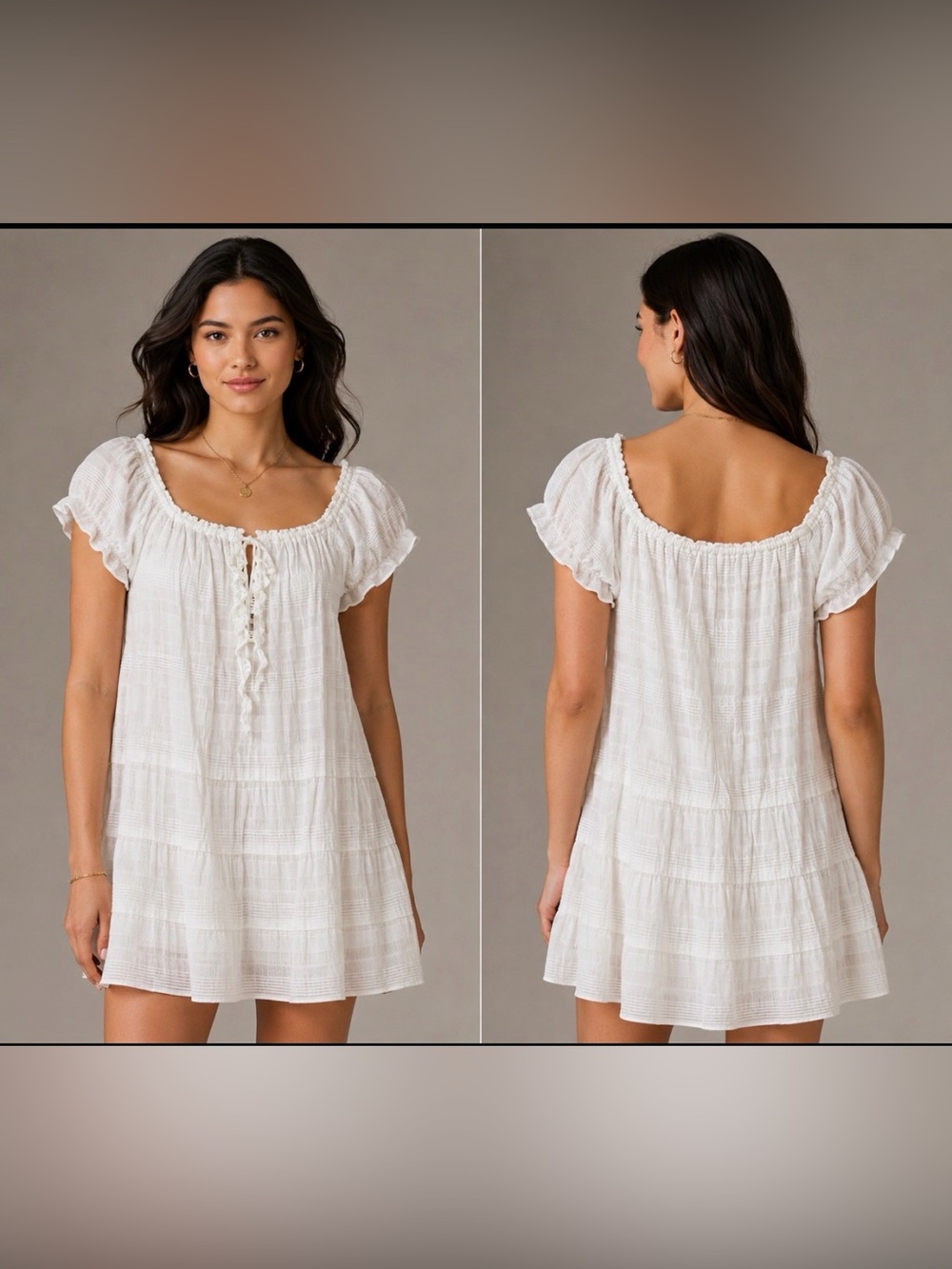 Max Studio White Prairie Dress L Cottagecore Boho Peasant Beach Mini SummerFairy